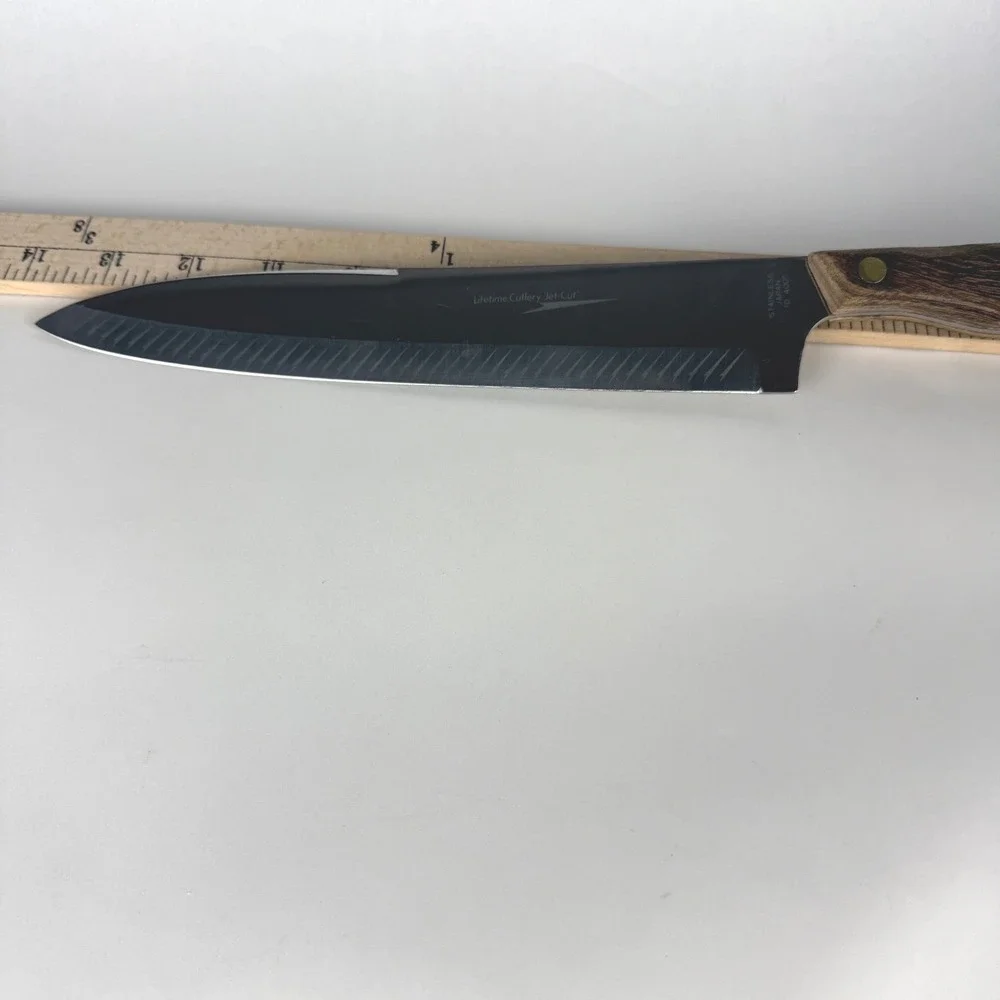 Vintage Lifetime Cutlery Jet-Cut Chef Knife Stainless Japan 400 Wood Handle 14